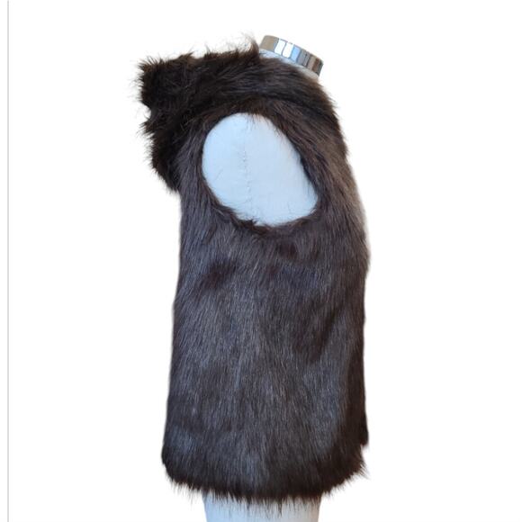 Willi Smith Faux Fur Hooded Vest S Chocolate Brown EUC Glam Fall Winter Layering - Picture 2 of 10